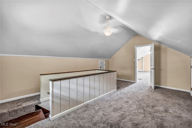 1425 Keefer Rd, Girard, OH 44420 - additional living space featuring carpet, vaulted ceiling, and a ceiling fan