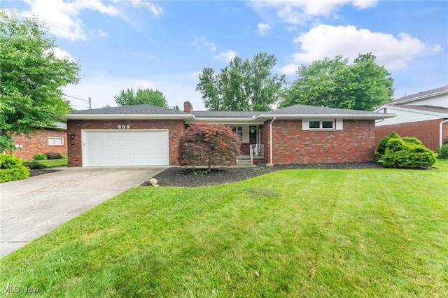 853 Almasy Dr, Campbell, OH 44405 - single story home with an attached garage, a front lawn, concrete driveway, and a chimney