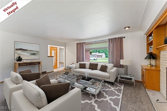 853 Almasy Dr, Campbell, OH 44405 - living room featuring light colored carpet and a fireplace