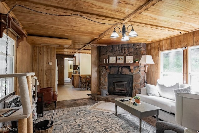 2361 Carpenter Run Rd, Waverly, WV 26184 - living room featuring wood ceiling and wood walls