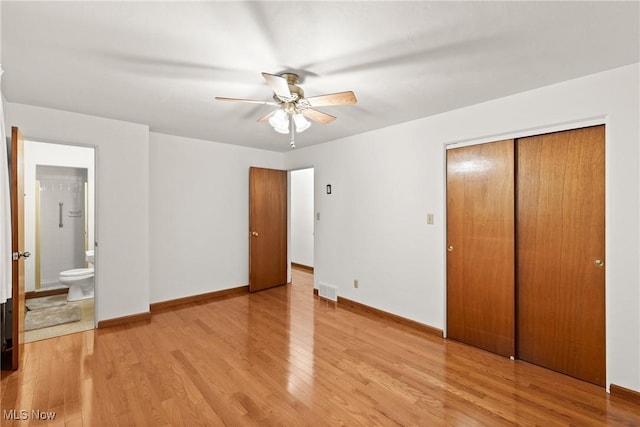 4134 Brightway St, Weirton, WV 26062 - unfurnished bedroom featuring light wood-style flooring, a closet, ensuite bath, and ceiling fan