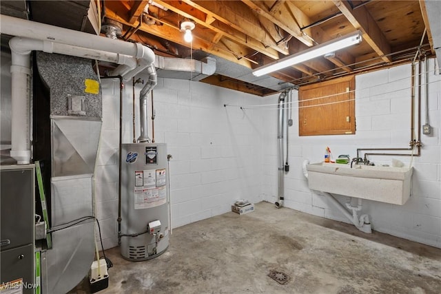 4134 Brightway St, Weirton, WV 26062 - unfinished below grade area with water heater, heating unit, and concrete block wall