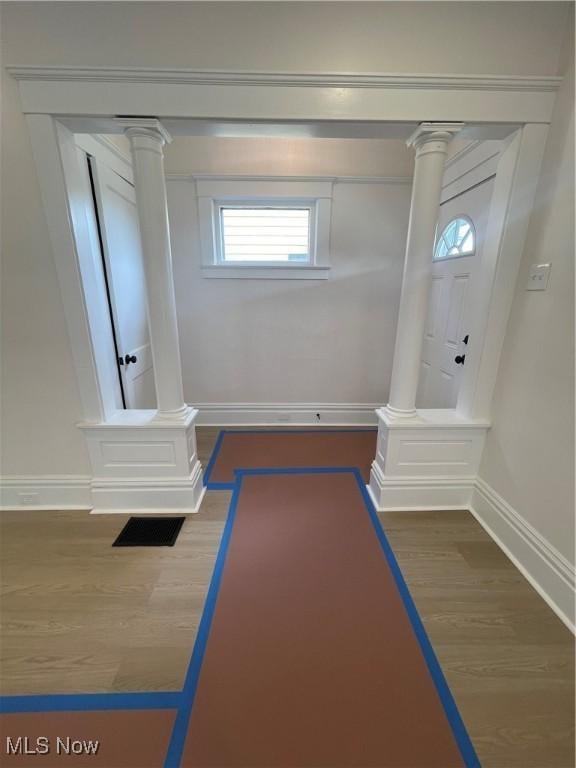 3363 E 125th St, Cleveland, OH 44120 - bathroom with decorative columns and wood finished floors