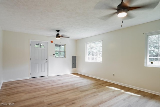 3917 Walker Rd, Walker, WV 26180 - unfurnished room with ceiling fan, light wood finished floors, healthy amount of natural light, a textured ceiling, and electric panel