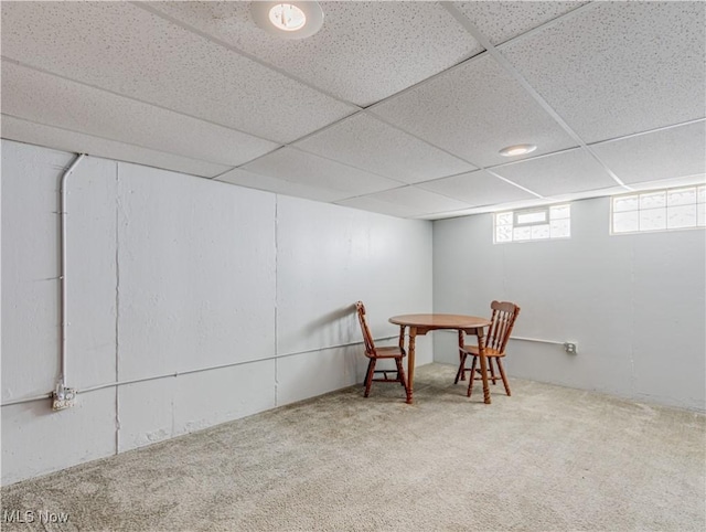 14507 Reddington Ave, Maple Heights, OH 44137 - basement featuring carpet floors and a paneled ceiling