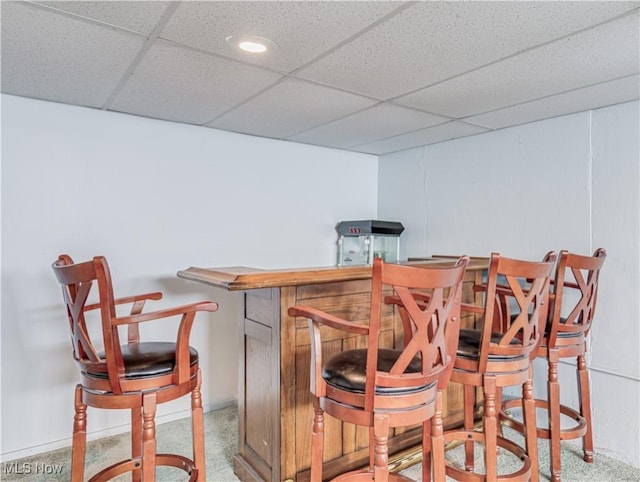 14507 Reddington Ave, Maple Heights, OH 44137 - indoor dry bar featuring a paneled ceiling, carpet, and recessed lighting