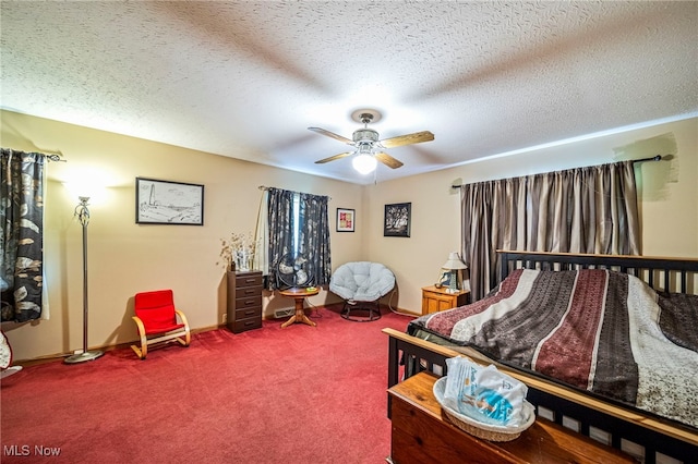 5050 Middle Rd, Conneaut, OH 44030 - carpeted bedroom with a textured ceiling and ceiling fan