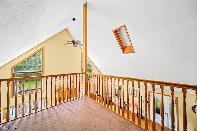 5050 Middle Rd, Conneaut, OH 44030 - hallway with a skylight, carpet, and high vaulted ceiling