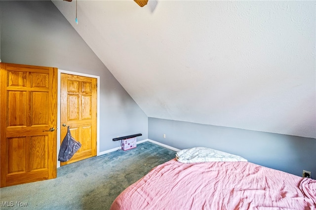 5050 Middle Rd, Conneaut, OH 44030 - bedroom with carpet, lofted ceiling, and ceiling fan