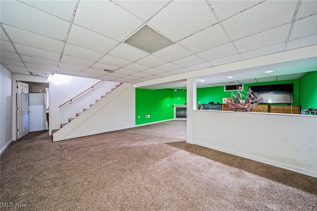 5050 Middle Rd, Conneaut, OH 44030 - finished basement featuring carpet floors, stairs, and a drop ceiling