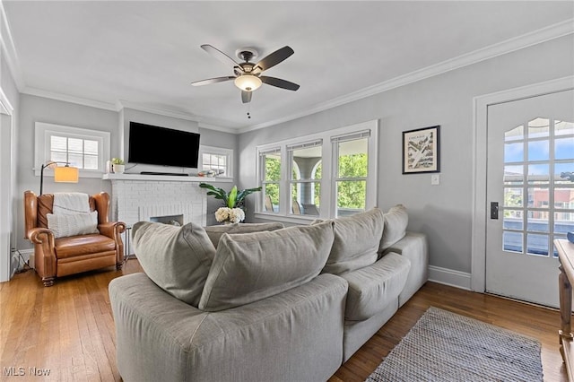 14317-14319 Bayes Ave, Lakewood, OH 44107 - living area with plenty of natural light, ceiling fan, wood-type flooring, and crown molding