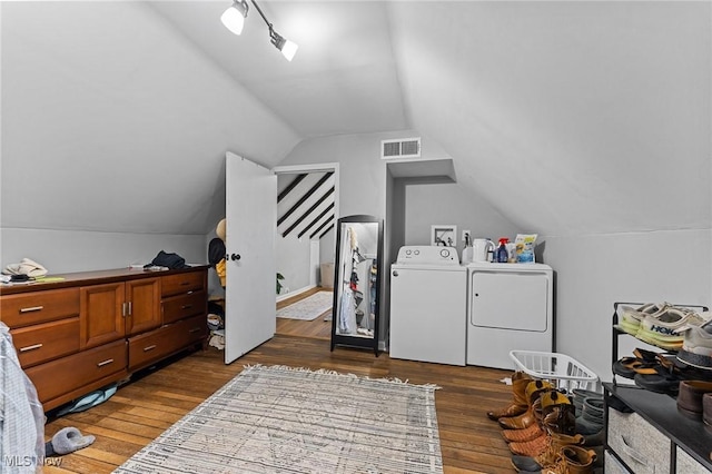 14317-14319 Bayes Ave, Lakewood, OH 44107 - washroom with independent washer and dryer and dark wood-style flooring