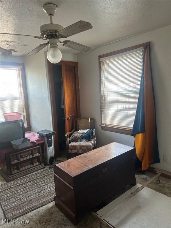 1720 Spring St, Parkersburg, WV 26101 - carpeted bedroom featuring a textured ceiling and ceiling fan