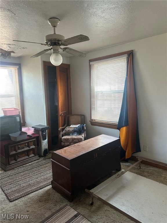 1720 Spring St, Parkersburg, WV 26101 - carpeted bedroom with a textured ceiling and ceiling fan