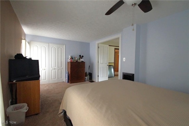 45 Mechanic St, Berlin Heights, OH 44814 - bedroom with carpet, ceiling fan, a closet, and a textured ceiling
