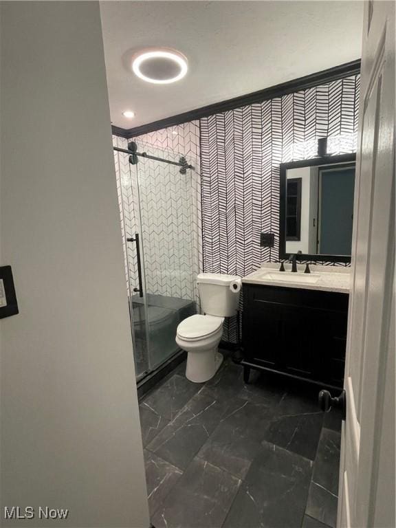 7527 Tamkrist Trl, Conneaut, OH 44030 - full bath with a shower stall, vanity, and marble finish floors
