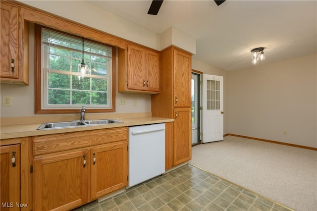 103 Beech St, Doylestown, OH 44230 - kitchen featuring white dishwasher, light countertops, a ceiling fan, and light floors