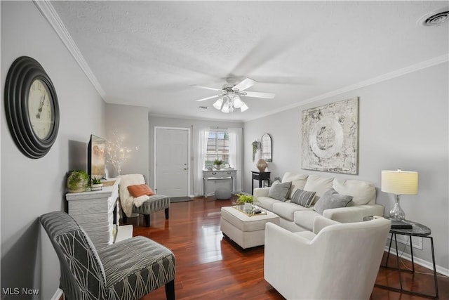 6 Wedgewood Dr, Willard, OH 44890 - living area featuring ceiling fan, ornamental molding, wood finished floors, and a textured ceiling