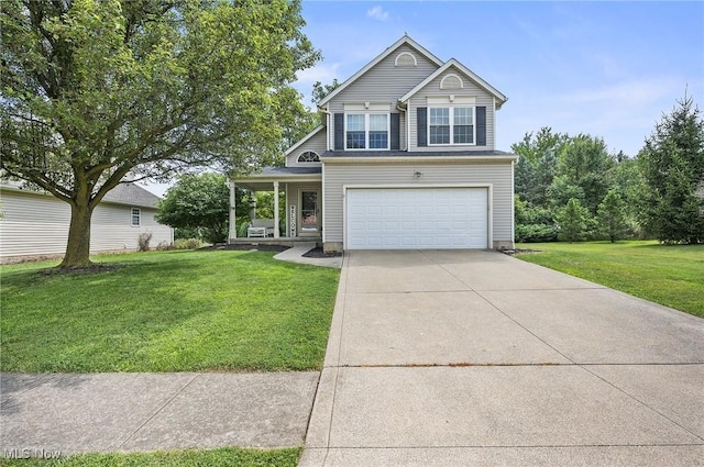 1036 Larkens Way, Medina, OH 44256 - traditional-style house featuring covered porch, a garage, concrete driveway, and a front lawn