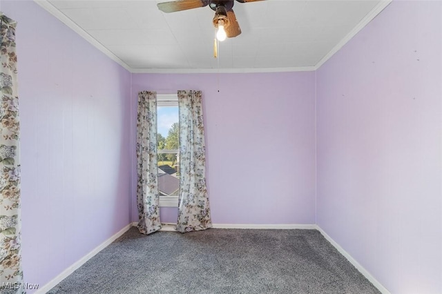 274 2nd St SW, Brewster, OH 44613 - spare room featuring ceiling fan, carpet floors, and crown molding