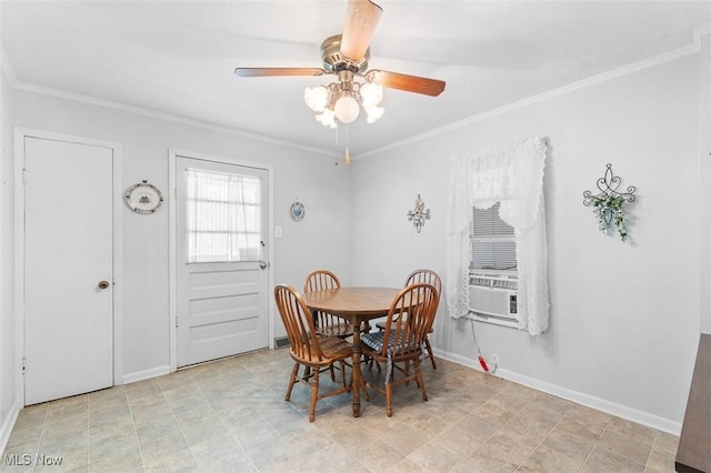 274 2nd St SW, Brewster, OH 44613 - dining space featuring crown molding, ceiling fan, and cooling unit