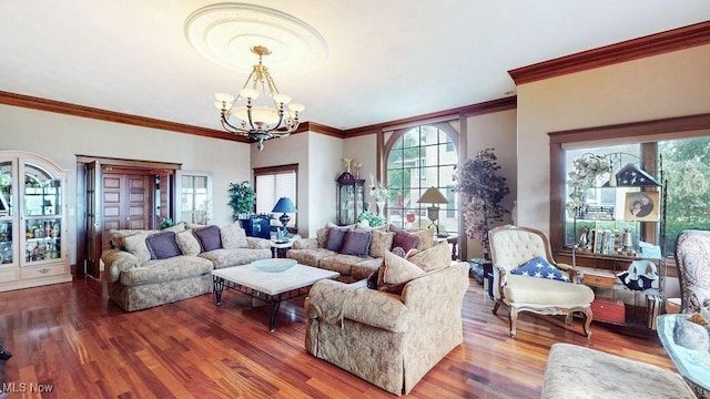 1431 Cedar Point Rd, Sandusky, OH 44870 - living area with a chandelier, wood finished floors, and crown molding