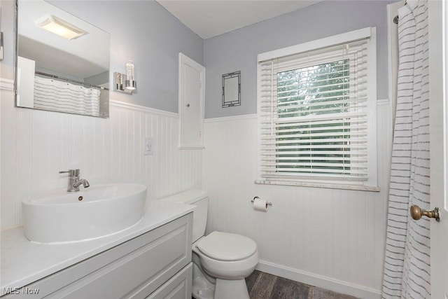 2215 S Belvoir Blvd, University Heights, OH 44118 - full bathroom with a wainscoted wall, vanity, and wood finished floors