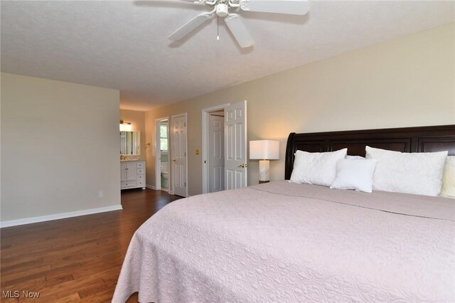 11919 Claridon Troy Rd, Chardon, OH 44024 - bedroom with dark wood-style floors, ensuite bathroom, and a ceiling fan