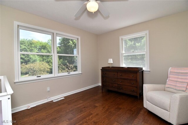 11919 Claridon Troy Rd, Chardon, OH 44024 - living area featuring dark wood finished floors and ceiling fan