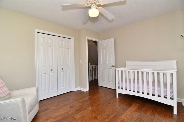 11919 Claridon Troy Rd, Chardon, OH 44024 - bedroom featuring a closet, wood finished floors, a crib, and a ceiling fan