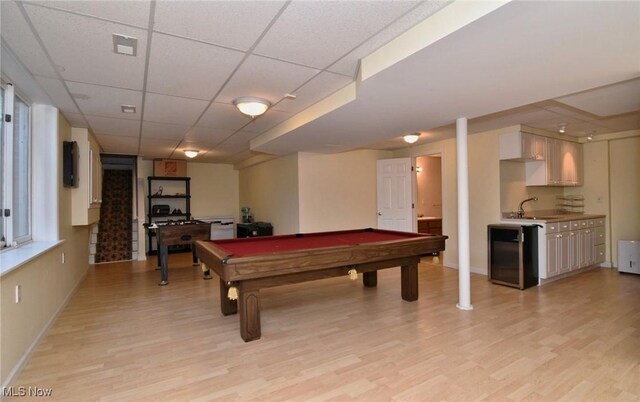 11919 Claridon Troy Rd, Chardon, OH 44024 - recreation room with light wood-style floors, billiards, a drop ceiling, bar, and wine cooler