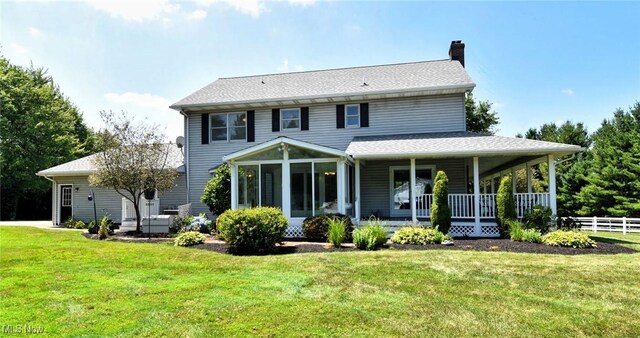 11919 Claridon Troy Rd, Chardon, OH 44024 - rear view of house featuring a chimney and a porch