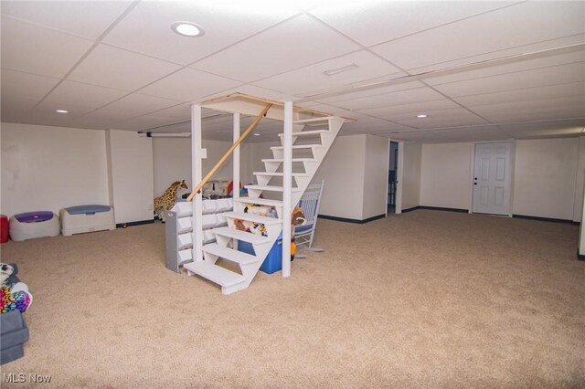 208 Jefferson Blvd, Mingo Junction, OH 43938 - finished below grade area featuring carpet floors, stairway, a drop ceiling, and recessed lighting
