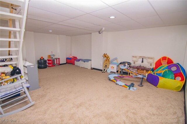 208 Jefferson Blvd, Mingo Junction, OH 43938 - game room featuring carpet flooring, a paneled ceiling, and recessed lighting
