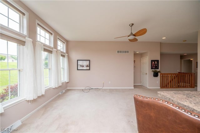 125 Fitch Blvd Unit 263, Austintown, OH 44515 - living area featuring light carpet, ceiling fan, and recessed lighting