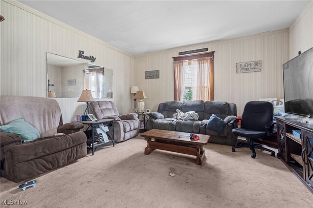 415 N Columbus St, Crestline, OH 44827 - carpeted living area featuring ornamental molding