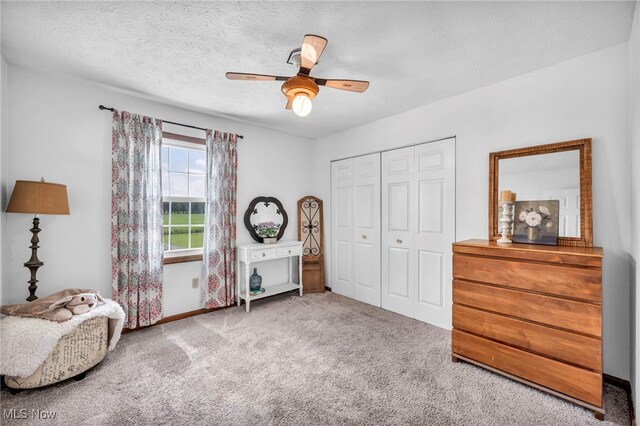 12208 State Route 113, Wakeman, OH 44889 - bedroom featuring carpet floors, a closet, ceiling fan, and a textured ceiling