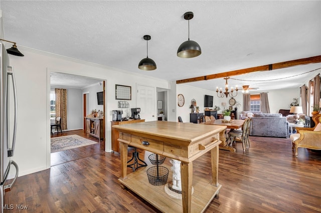 12208 State Route 113, Wakeman, OH 44889 - rec room with healthy amount of natural light, a chandelier, crown molding, dark wood-type flooring, and beam ceiling