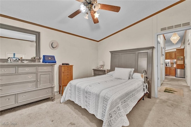 16 Piccolo, Olmsted Twp, OH 44138 - bedroom with vaulted ceiling, light carpet, crown molding, and a ceiling fan