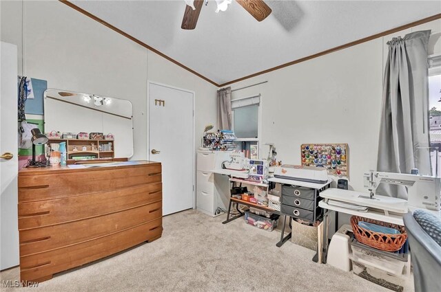 16 Piccolo, Olmsted Twp, OH 44138 - carpeted office space featuring ceiling fan, crown molding, and lofted ceiling