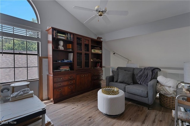 1173 Red Tail Hawk Ct Unit 4, Youngstown, OH 44512 - sitting room with lofted ceiling, light wood-style floors, and ceiling fan