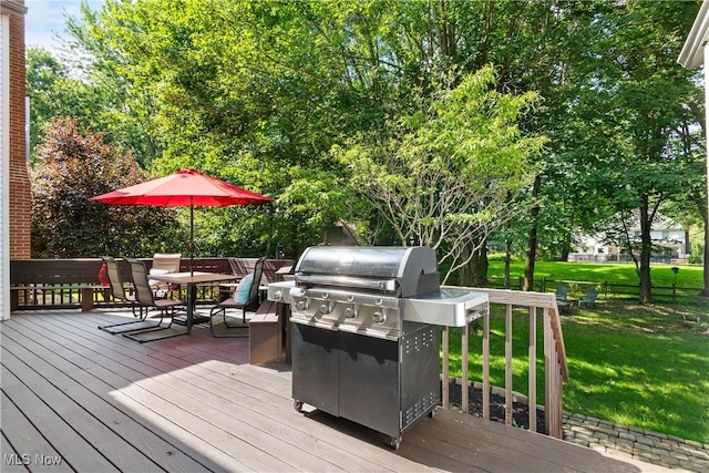 3049 Deercrest Path, Stow, OH 44224 - wooden terrace with a grill, a yard, and outdoor dining area