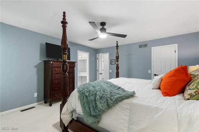 3049 Deercrest Path, Stow, OH 44224 - bedroom with light colored carpet, ceiling fan, and ensuite bathroom