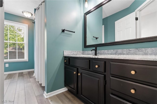 3049 Deercrest Path, Stow, OH 44224 - bathroom with vanity, wood finished floors, and a shower with curtain