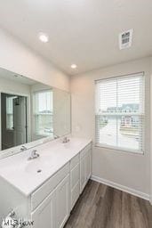 105 Vesper Cir, Lodi, OH 44254 - bathroom with double vanity, wood finished floors, and recessed lighting