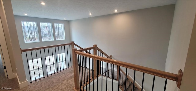 9125 Ledge View Ter, Broadview Heights, OH 44147 - stairway with carpet floors, recessed lighting, and a textured ceiling