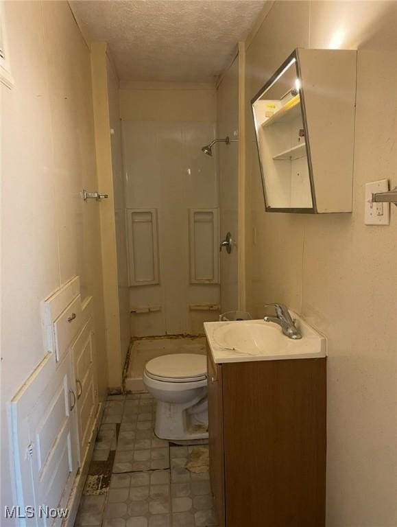 501 W 21st St, Lorain, OH 44052 - bathroom with a textured ceiling, vanity, and a shower