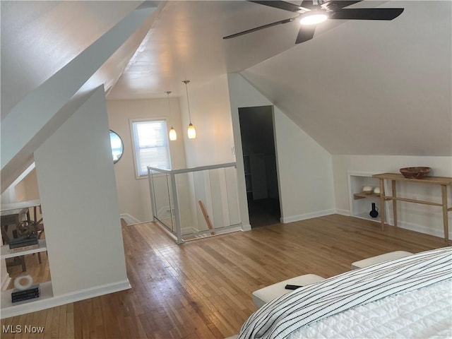 6704 Northcliff Ave, Brooklyn, OH 44144 - bedroom featuring wood-type flooring, lofted ceiling, and a ceiling fan