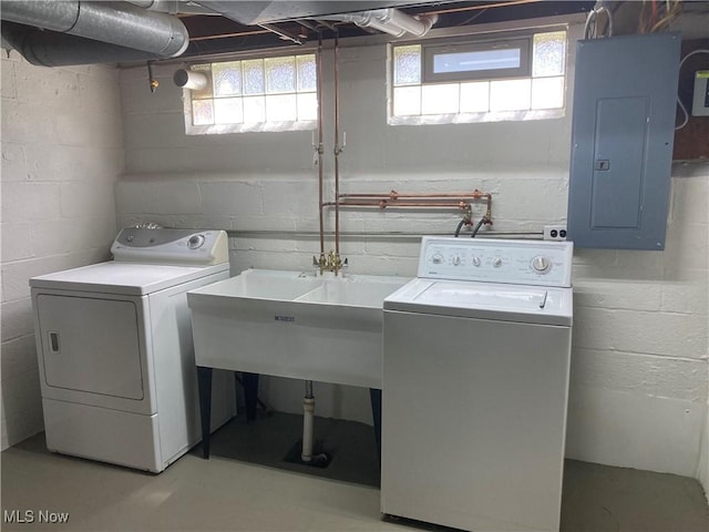 6704 Northcliff Ave, Brooklyn, OH 44144 - washroom with electric panel and washer and dryer