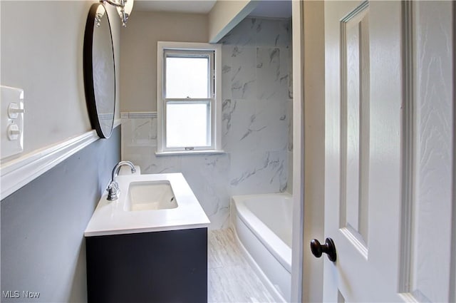 16005 Mendota Ave, Maple Heights, OH 44137 - full bath with a bath, vanity, and tile walls